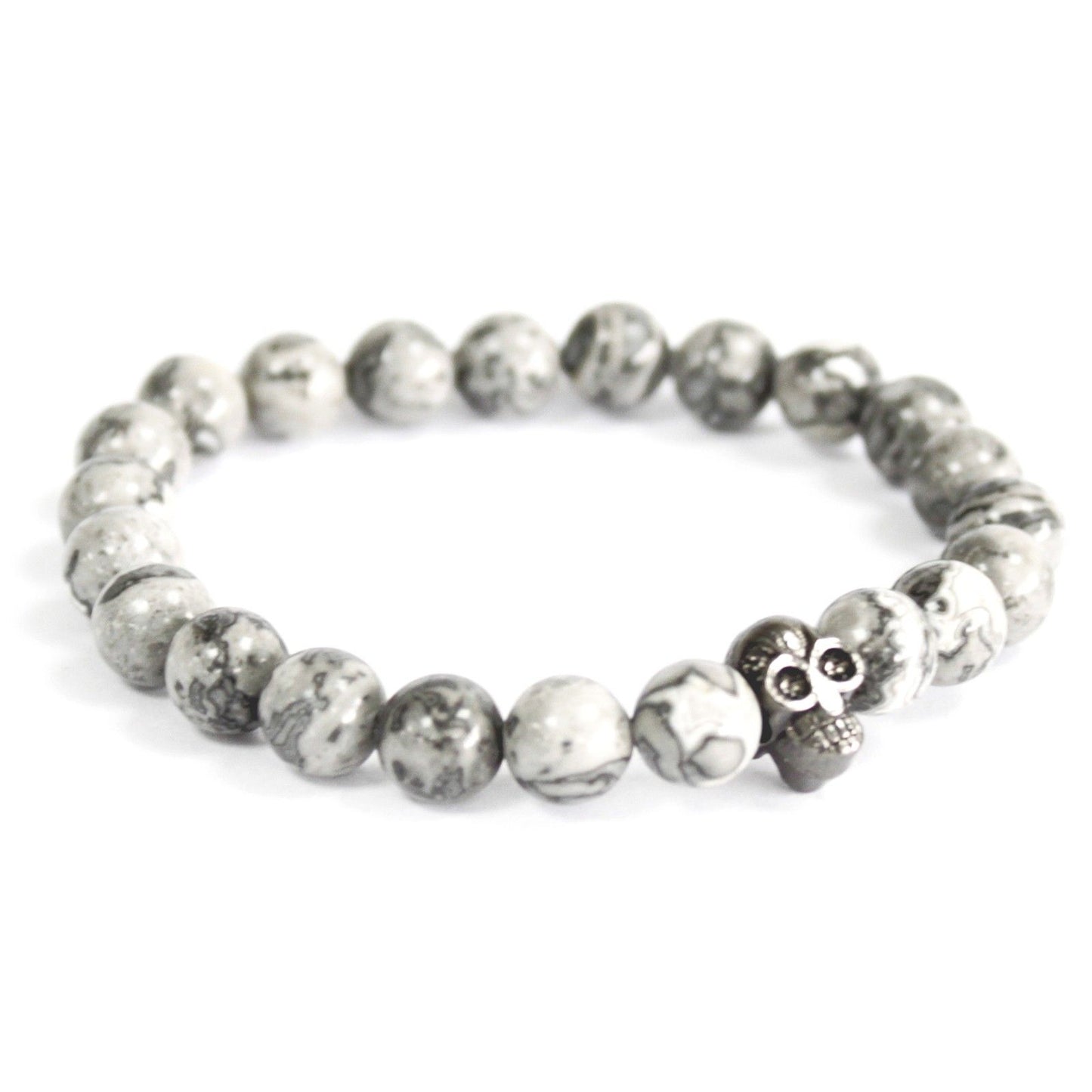 Pewter Skull / Grey Agate Gemstone Bracelet