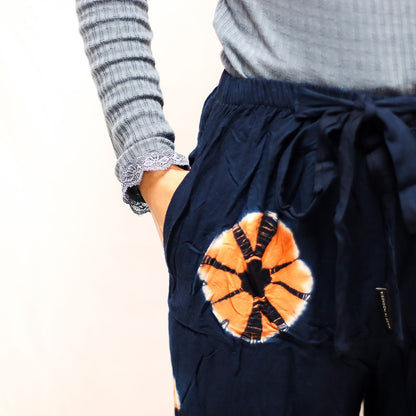 Pantalones de estilo japonés para estar en casa - azul y naranja - M