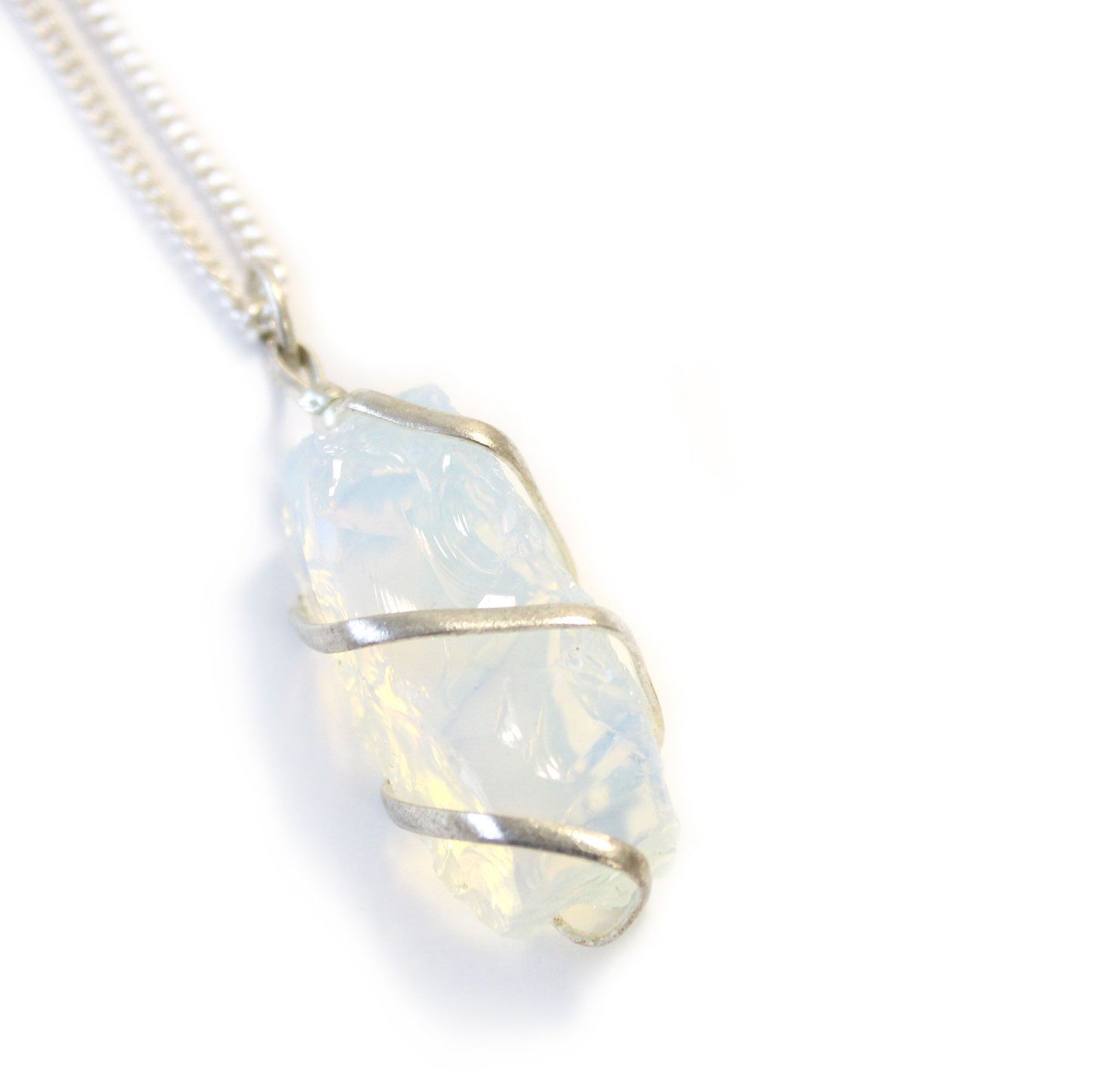 Spiral Wrapped Gemstone Necklace - Raw Opalite