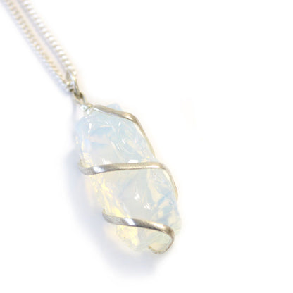 Spiral Wrapped Gemstone Necklace - Raw Opalite