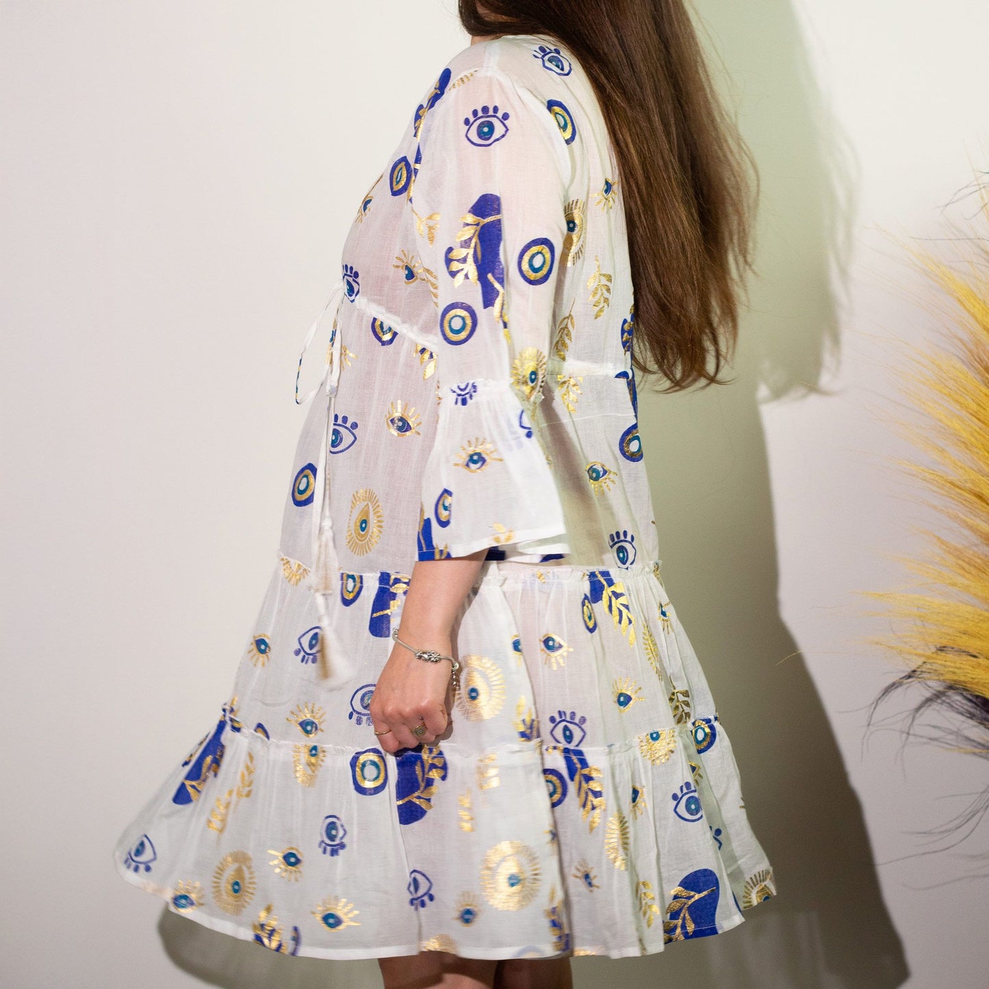 (ML) Colección Nomad Sari  - Vestido - Diseño de mal de ojo blanco, azul y dorado