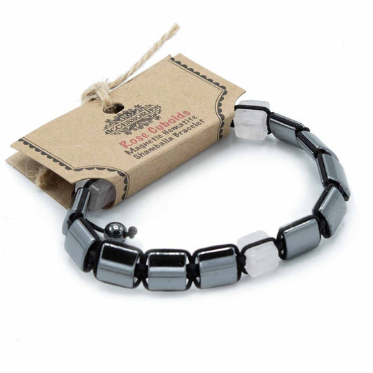 Hematite Shamballa Magnetic Bracelet - Pink Cuboids