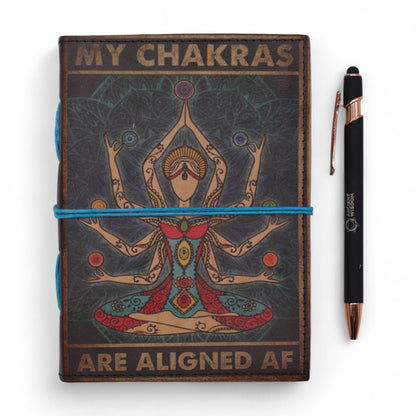 Cuaderno impreso en cuero – Mis chakras están alineados al máximo - 17.8×12.7 cm