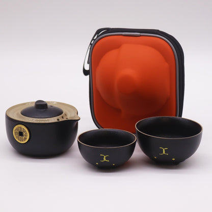 Teapot Set - Money Cat - Two Cups &amp; Travel Case - Red
