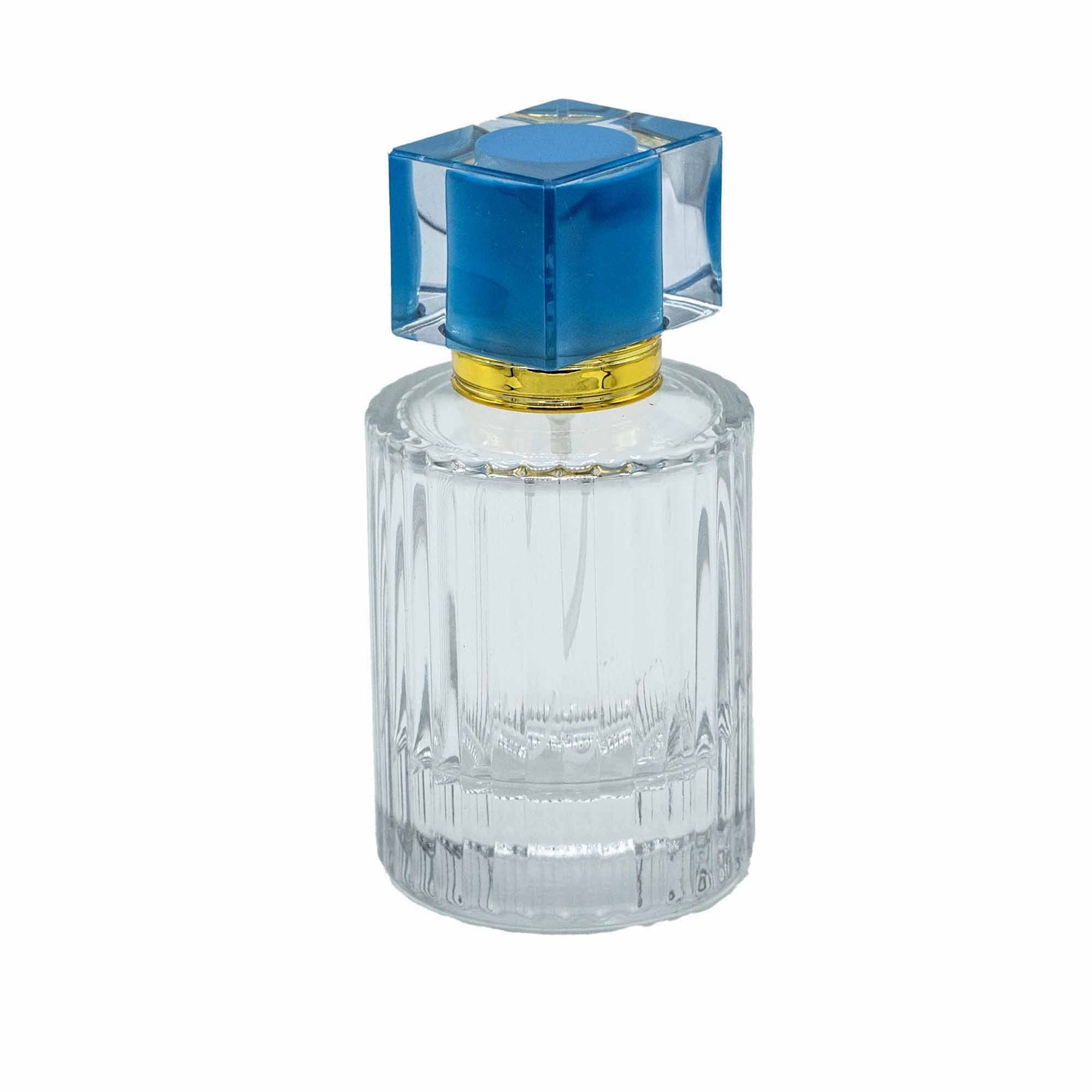 Flacons de parfum en verre avec vaporisateur et bouchon bleu, 50 ml