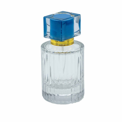 Flacons de parfum en verre avec vaporisateur et bouchon bleu, 50 ml