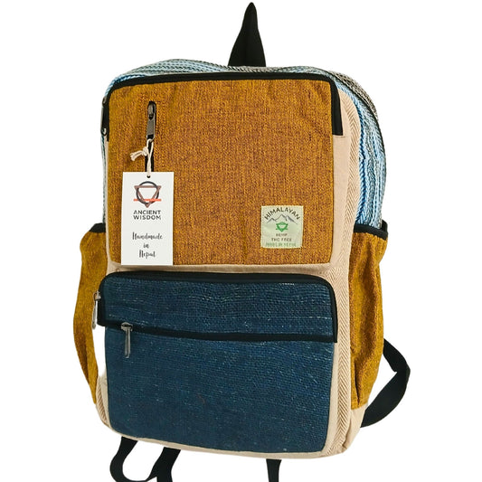 Large Hemp Backpack - Teal &amp; Tumeric