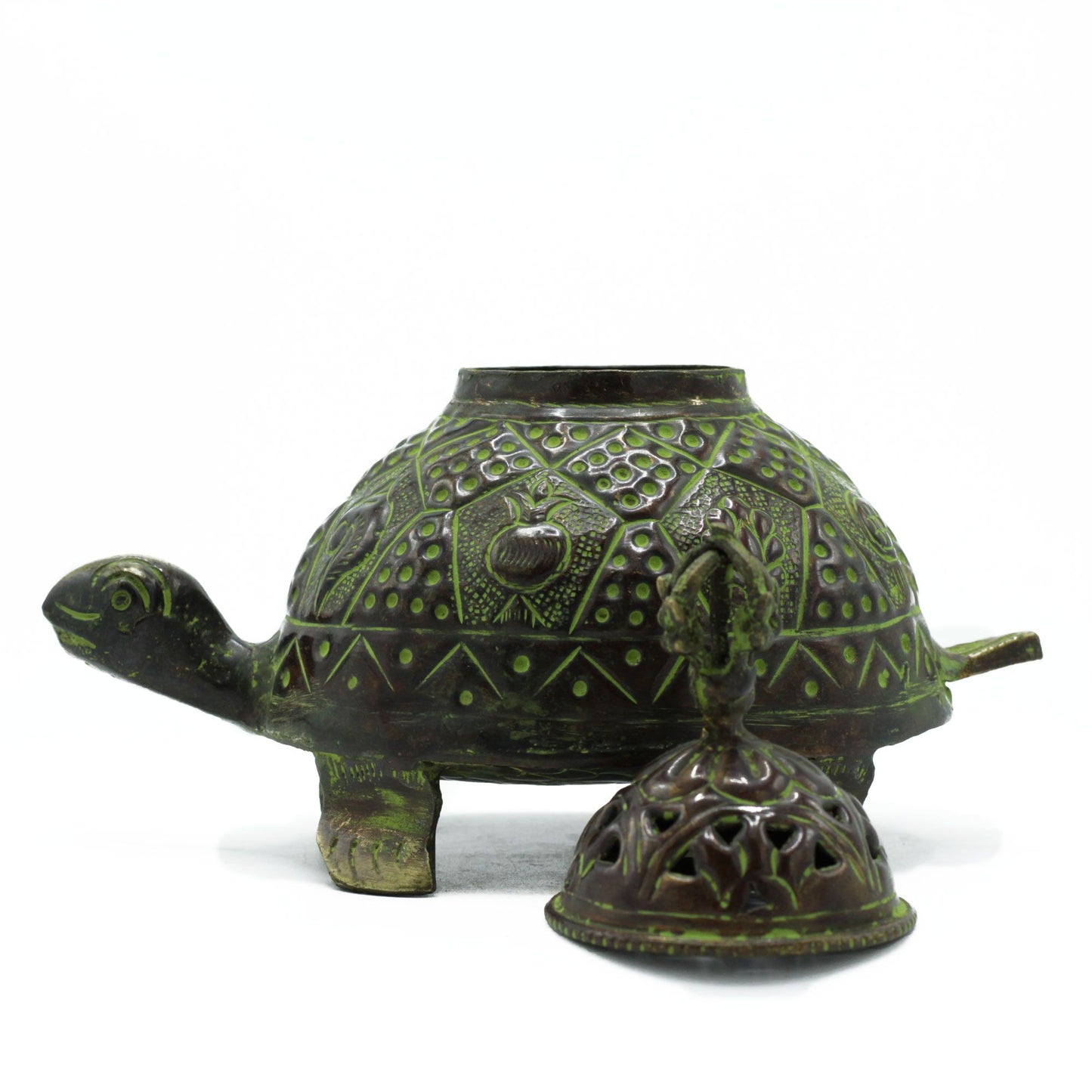 Tibetan Brass Verdigris Turtle Incense Holder - Large