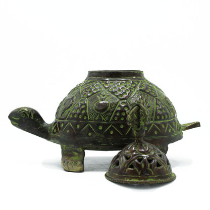Tibetan Brass Verdigris Turtle Incense Holder - Large