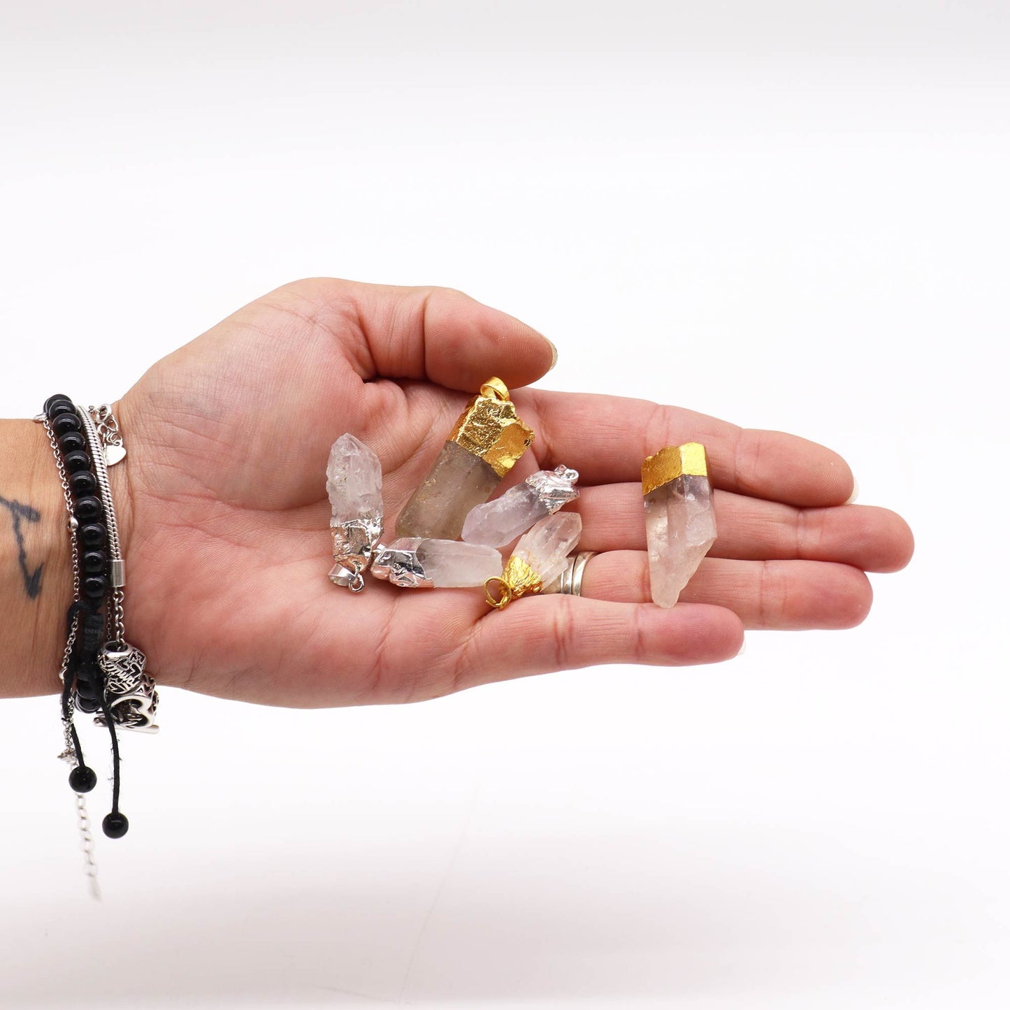 Colgantes de cuarzo transparente bañados en oro y plata (6 unidades surtidas)