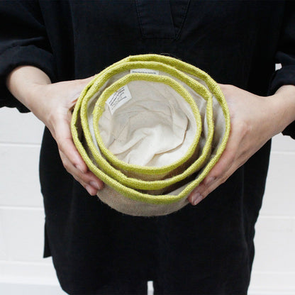 Conjunto de 3 cestas de yute natural - Verde azulado