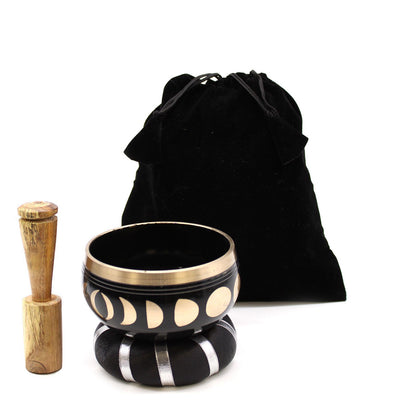 Tibetan Singing Bowl Set - Moon Phase - Black 10.7 cm