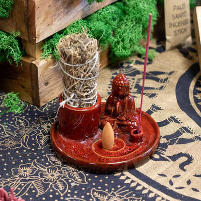 Plato de incienso de Buda multiuso - cerámica roja suave