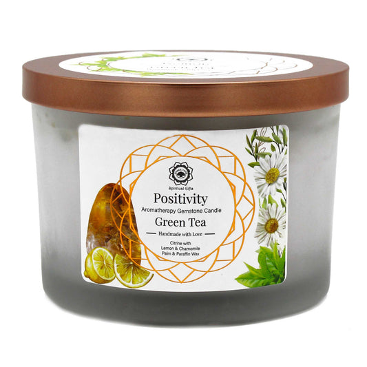 Green Tea Candle and Citrine Gemstone - Positivity