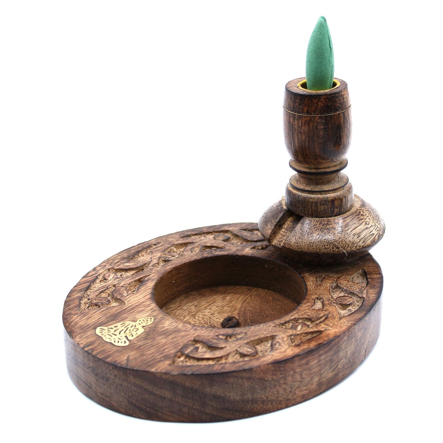 Sm Reverse Burner Mango Wood - Brass Buddha