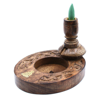 Sm Reverse Burner Mango Wood - Brass Buddha