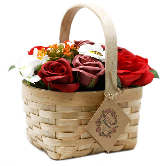 Bouquet in wicker basket - large red