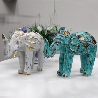 Éléphant en bois sculpté - Turquoise dorée