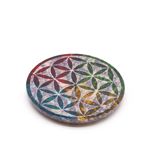 Soapstone Disc Incense Holder 8cm - Flower of Life