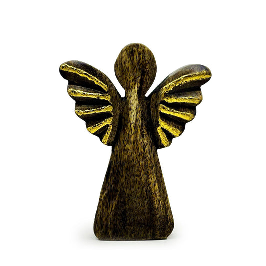 Ángel grande de madera de mango - Decoración dorada - 19 cm