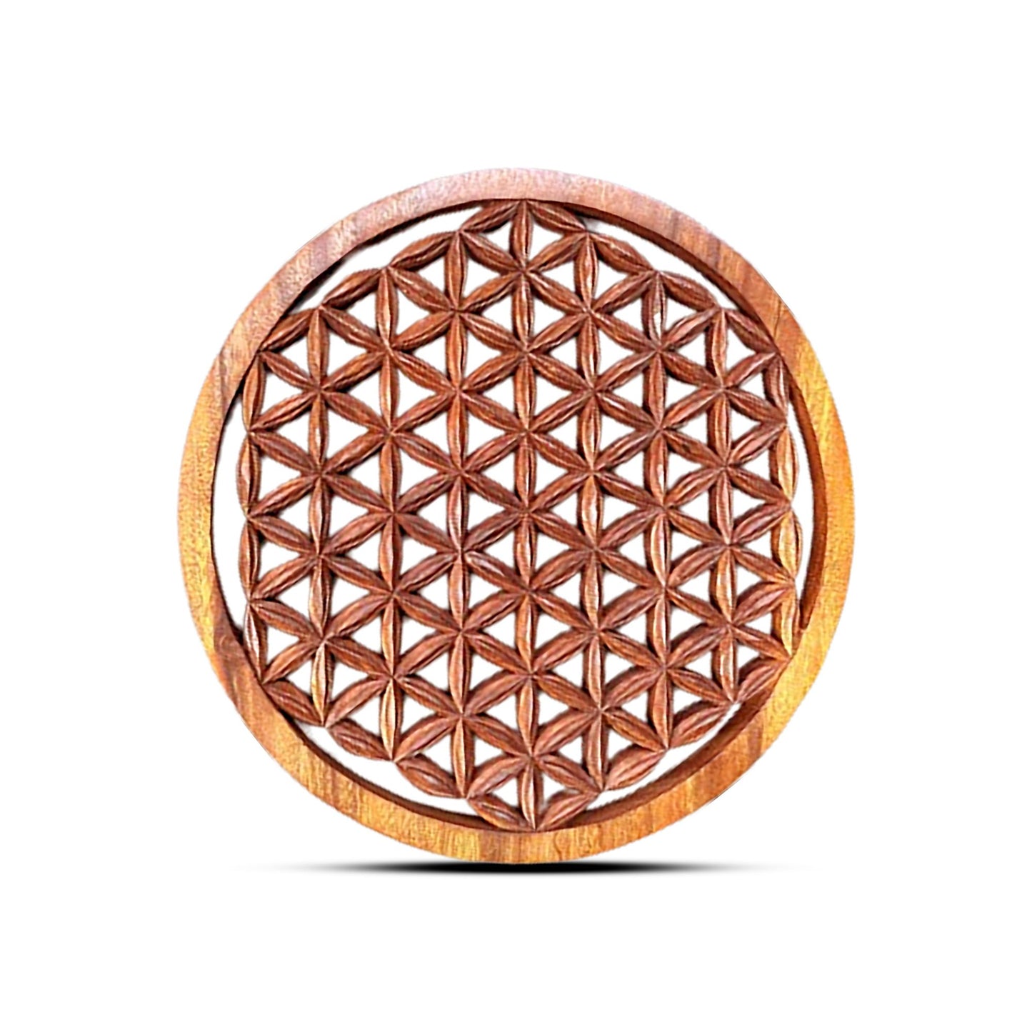 Round Wooden Decorative Panel with Flower of Life 40cm