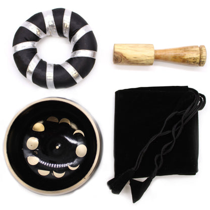 Tibetan Singing Bowl Set - Moon Phase - Black 10.7 cm