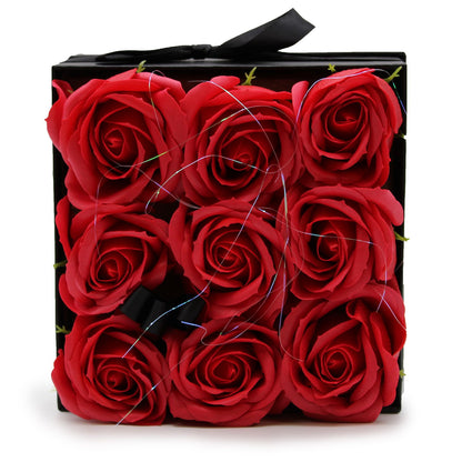Gift Box - Soap Flower 9 Red Roses - Square