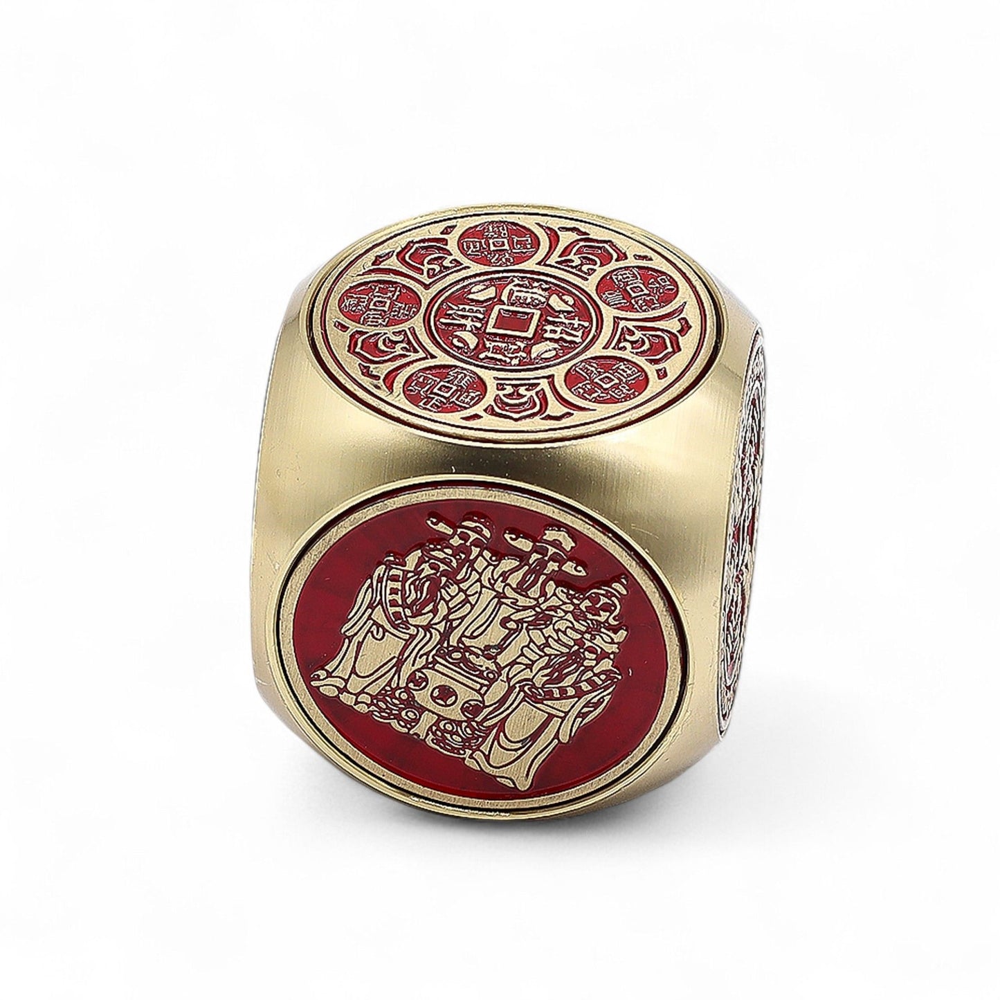 Feng Shui Fortune - Red and Brass Prosperity Cube - Flat