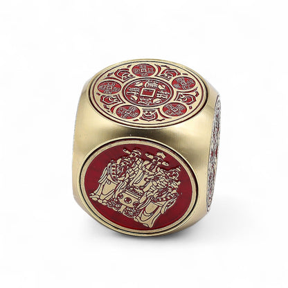 Feng Shui Fortune - Red and Brass Prosperity Cube - Flat