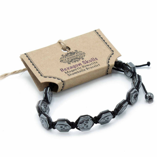 Hematite Shamballa Magnetic Bracelet - Hexagonal Skulls