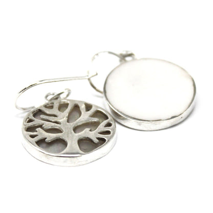 Silver Tree of Life Earrings 15mm - Mother of Pearl