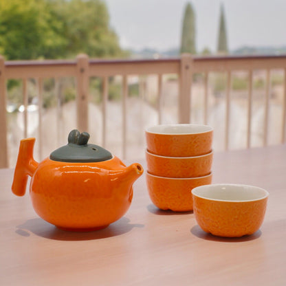Tea Set - Orange - Teapot &amp; Four Cups