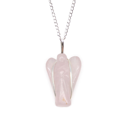 Guardian Angel Pendant with Gemstones - Rose Quartz