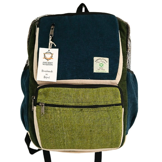 Large Hemp Backpack - Teal &amp; Sage