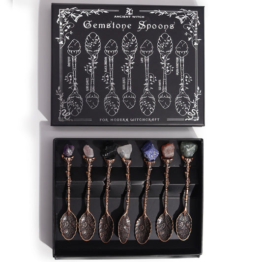 Set de 7 Cucharas de Bruja de Cristal con Piedra Preciosa de Bronce