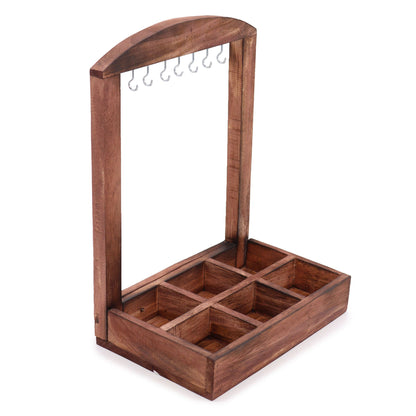 Hanging Stand and Display Tray - 6 Compartments (2x3) - Dark Wood