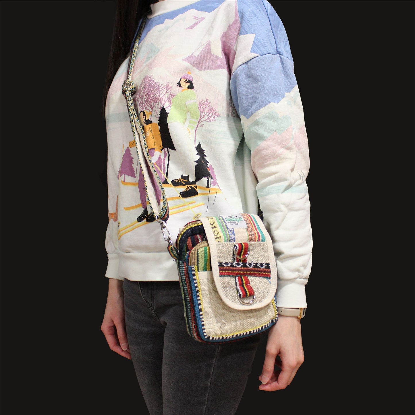 Natural Hemp and Jhari Body-Cross Travel Bag