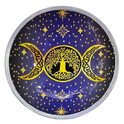 Three-legged glazed offering plate - Purple Triple Moon