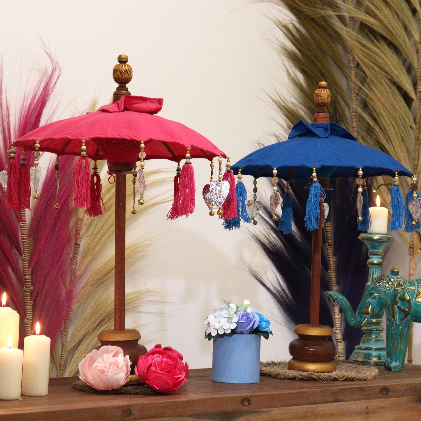 Bali Home Decor Umbrella - Cotton - Turquoise - 40cm