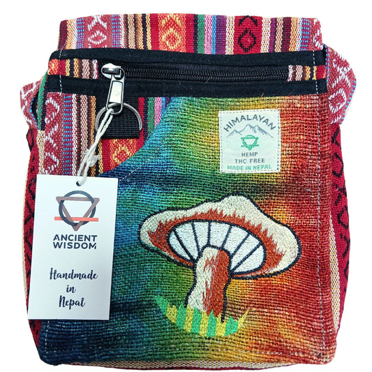 Hemp Party Bag with Orange Mushroom Embroidery – Handmade and Eco-Friendly