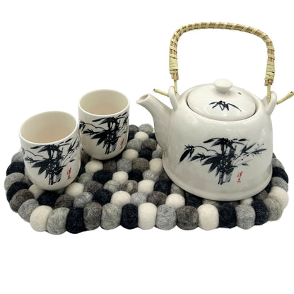 Tapis de table ovale en feutrine - 38 x 18 cm, gris multicolore