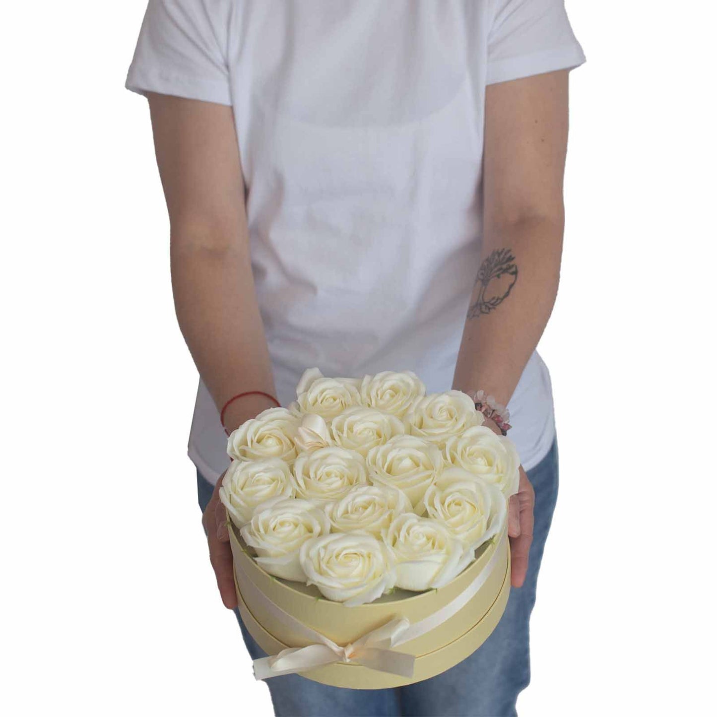 Gift Box - Soap Flower 13 Cream Roses - heart
