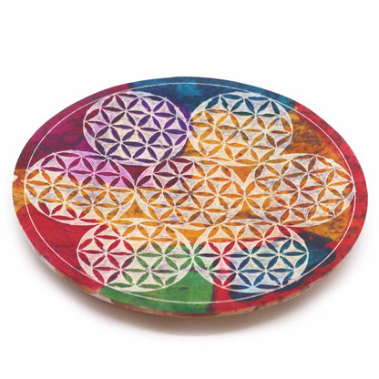 Soapstone Disc Incense Holder 12cm - 7 Flower of Life