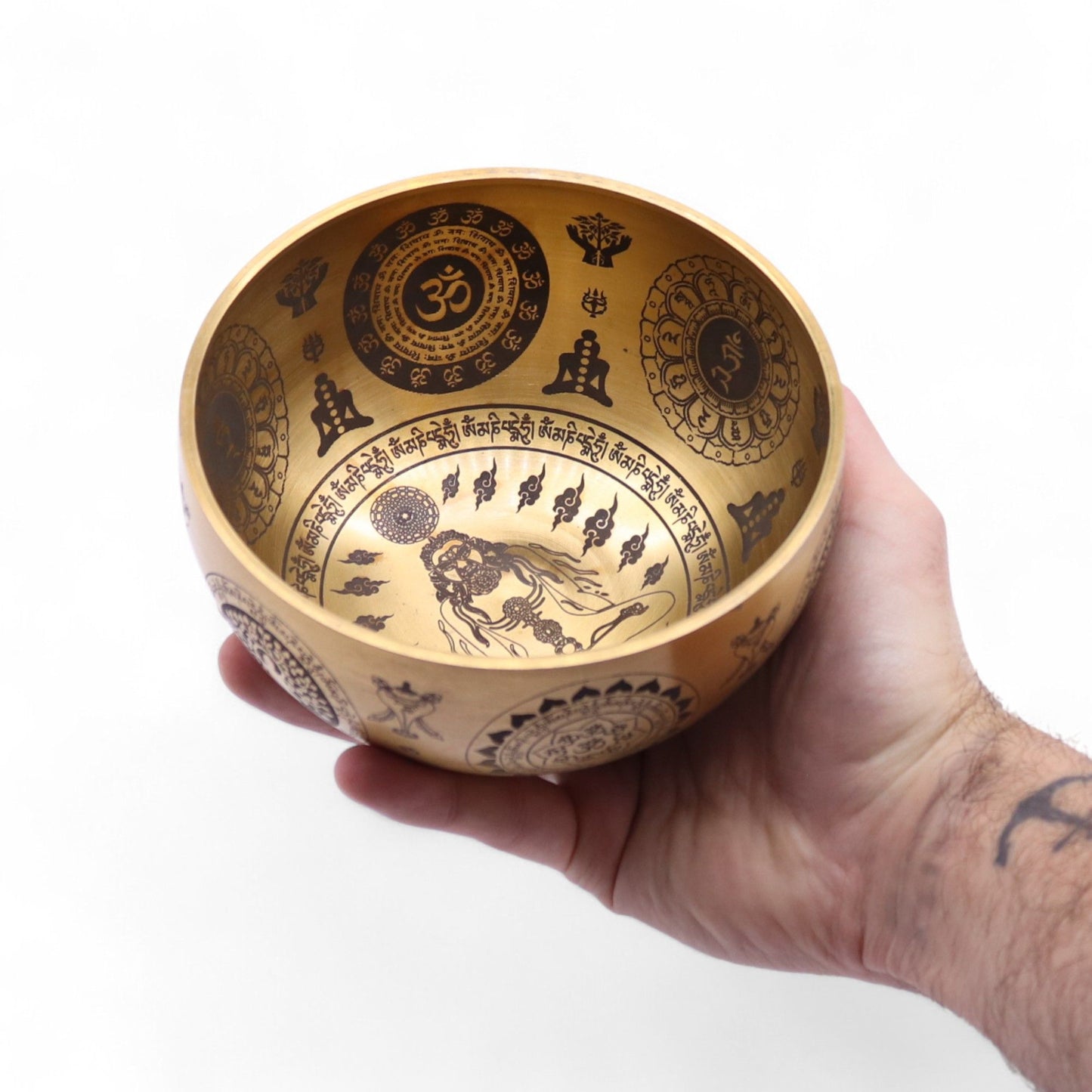 Cuenco Latón puro grabado Yogi - Juego de 4 - Aprox. 3,85 kg