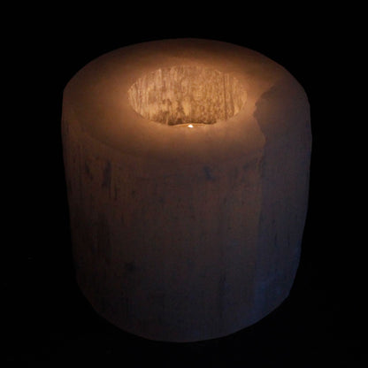 Selenite cylinder candlestick - 8 cm