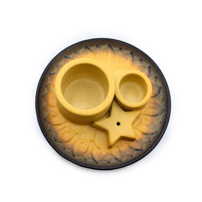 Ceramic holder for Palo Santo and Incense - Mandala - Sand and Gray