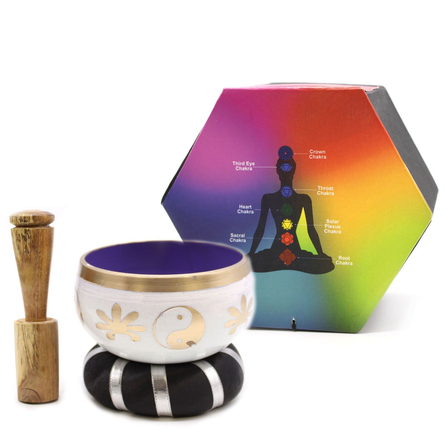 Tibetan Singing Bowl Set - Yin &amp; Yang - White/Purple 10.7 cm
