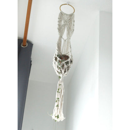 Macetero de Macrame - Largo con Aro de Ratán