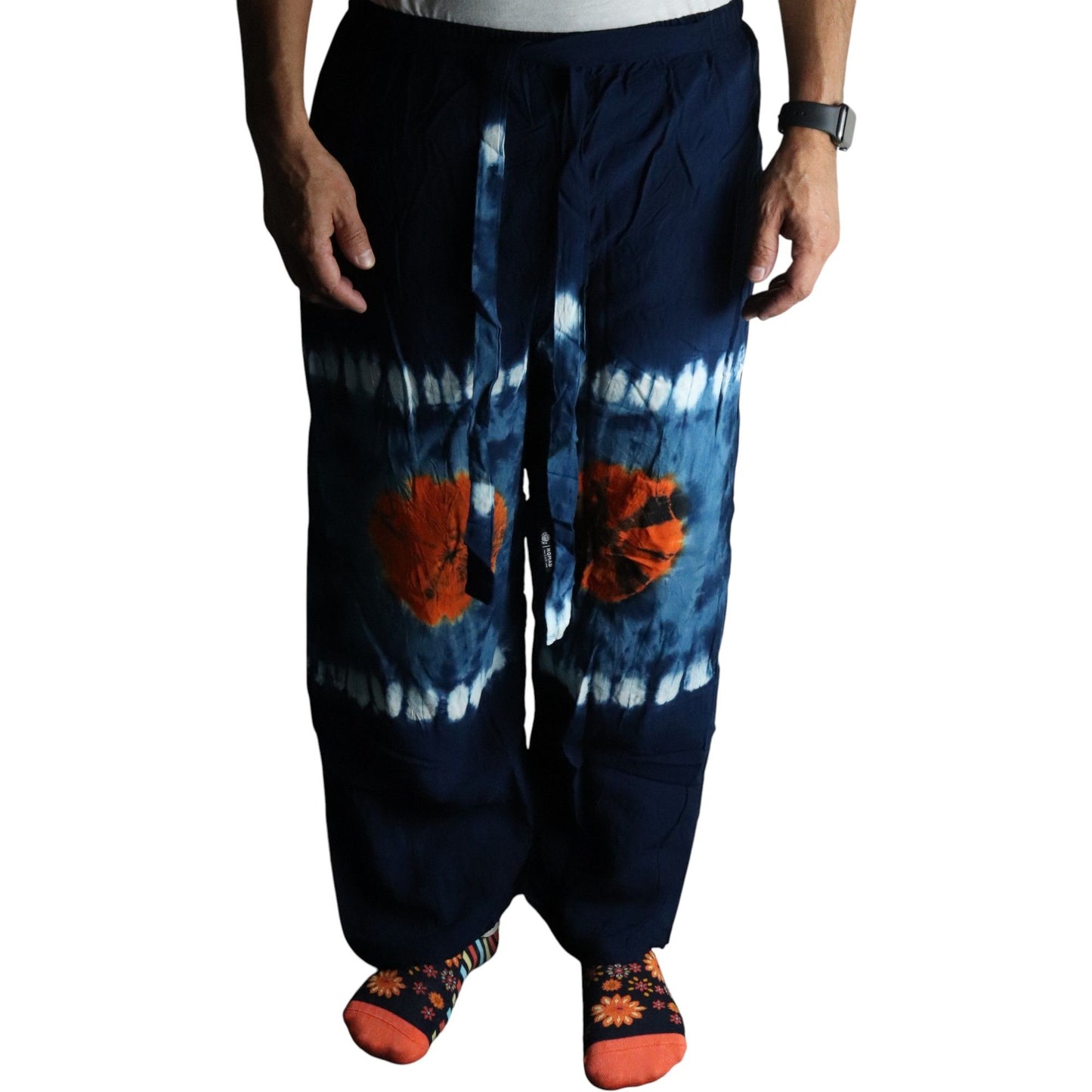 Pantalones de estilo japonés para descanso - Turquesa y naranja - M