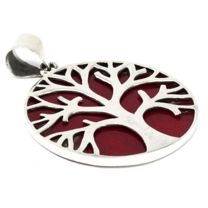 Silver Tree of Life Pendant 30mm - Coral Effect